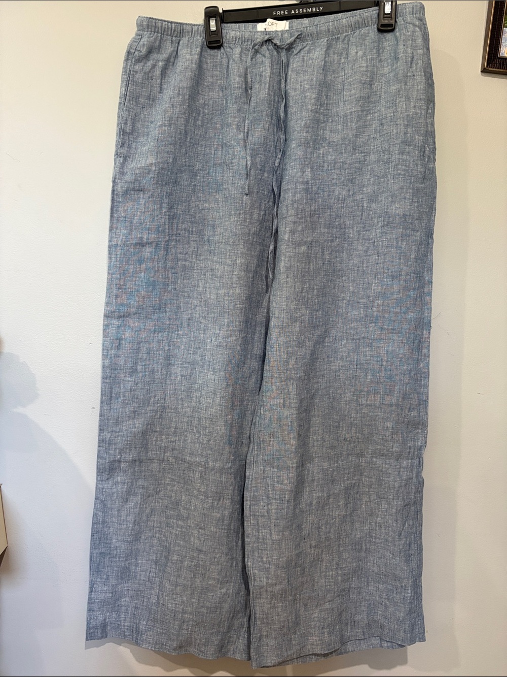 LOFT Light Blue Drawstring Linen-Blend Chinos